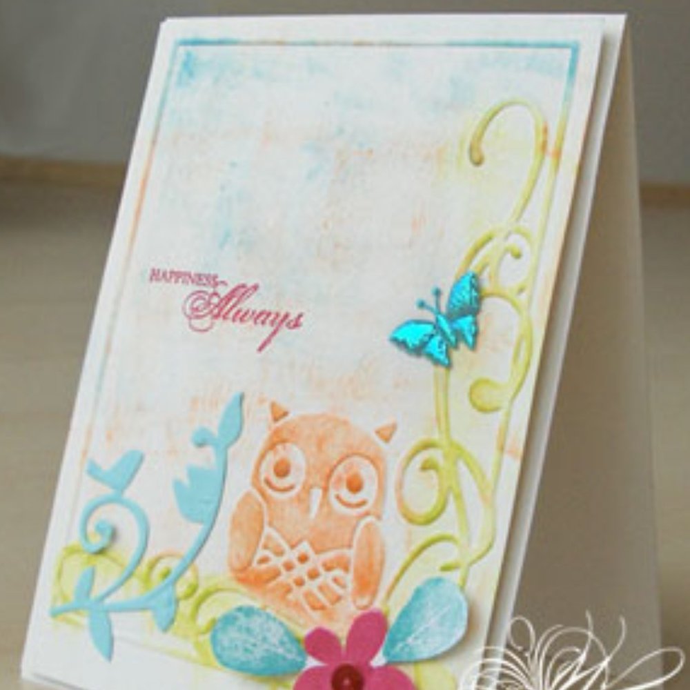Cuttlebug A2 embossing folder - OWL FLOURISH